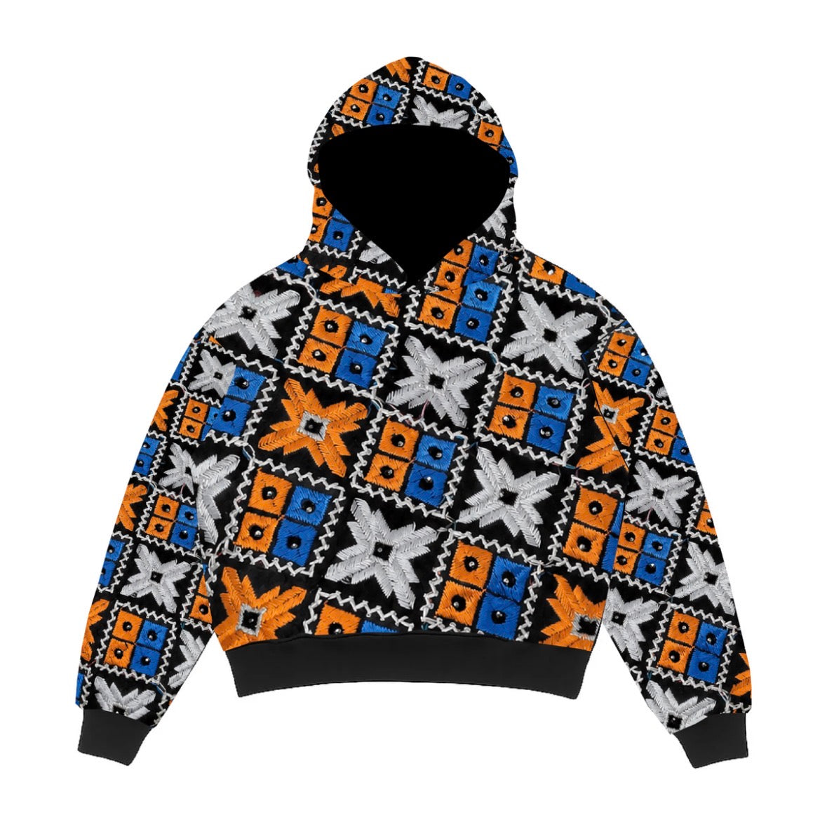 YOR® NYK Double Layer Phulkari Hoodie — Black