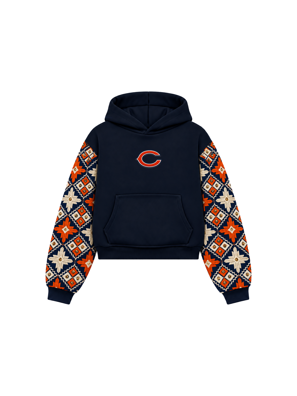 YOR® Bears Phulkari Sleeve Hoodie — Navy Blue