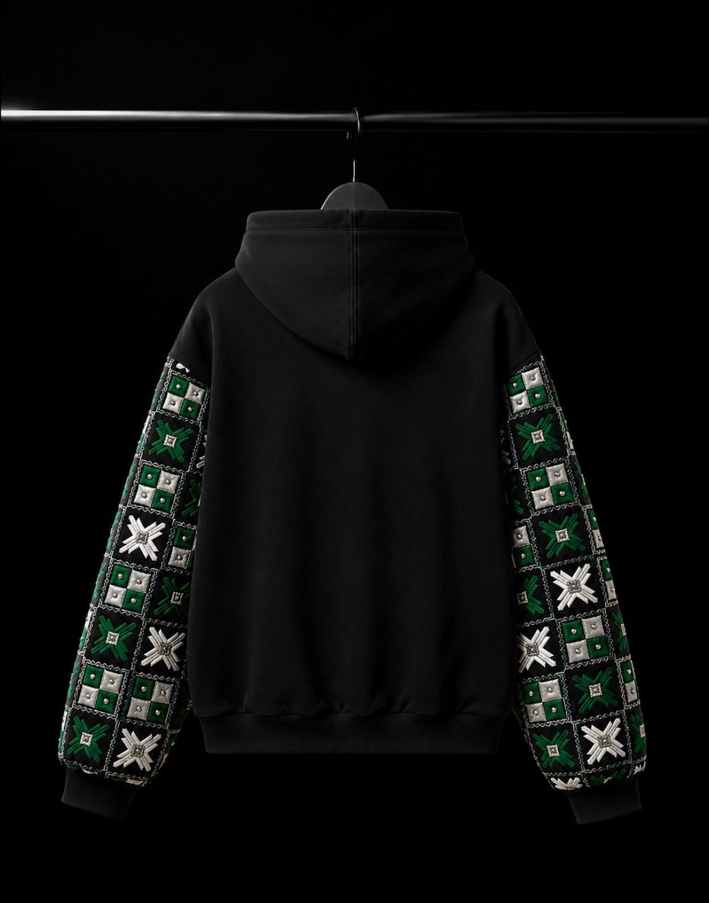 YOR® Boston Phulkari Sleeve Hoodie — Black