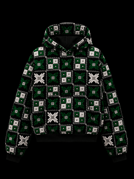 YOR® Boston Double Layer Phulkari Hoodie — Black - YourOwnRuler | Luxury Fashion Brand