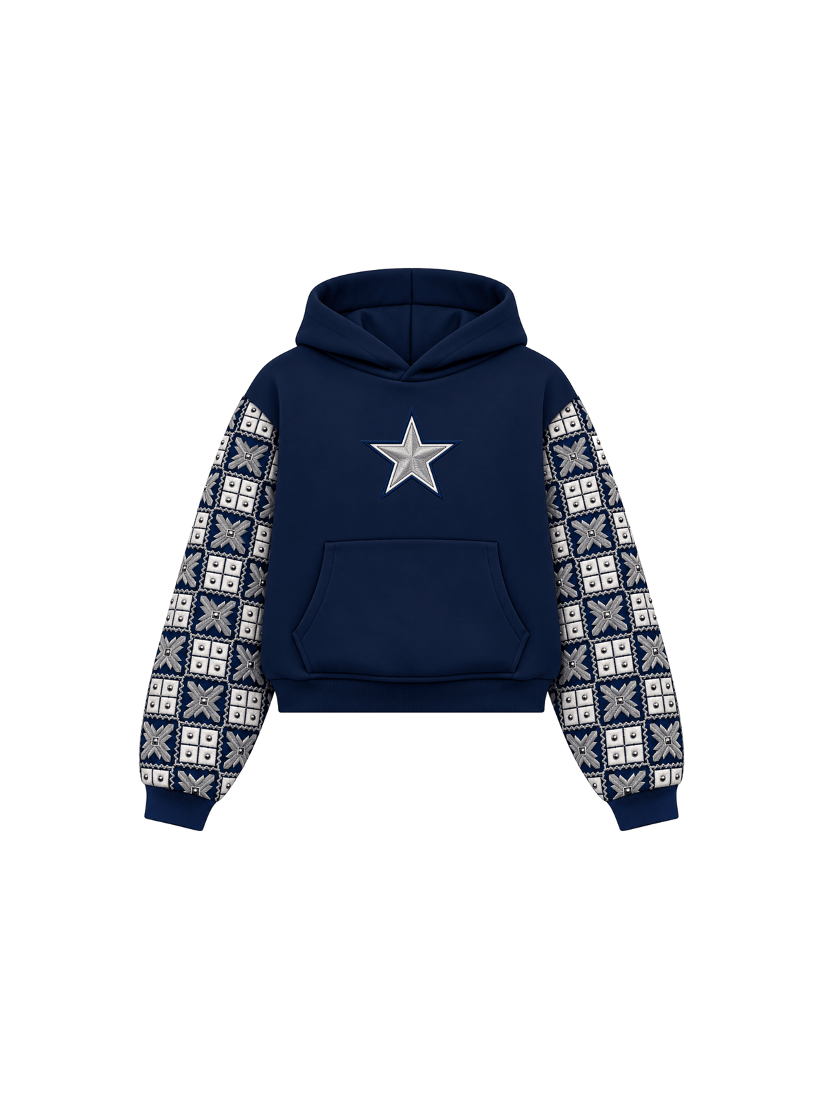 YOR® Cowboys Phulkari Sleeve Hoodie — Navy Blue - YourOwnRuler | Luxury Fashion Brand