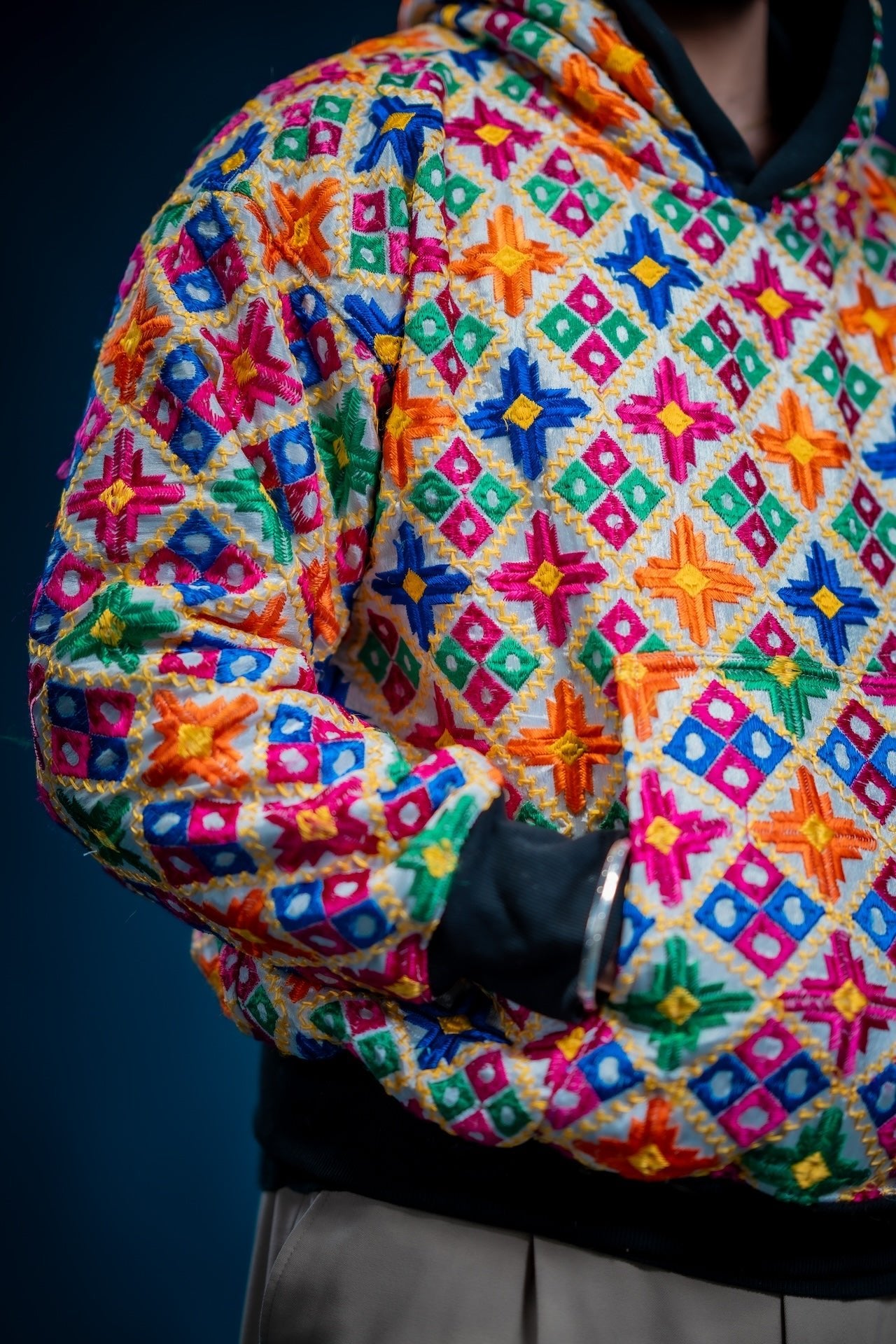 YOR® Double Layer Phulkari Hoodie - White - YourOwnRuler | Luxury Fashion Brand