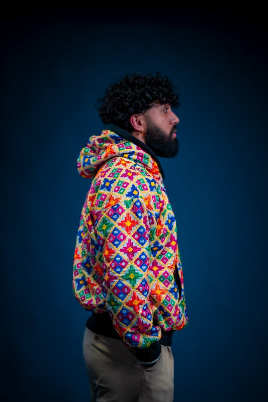 YOR® Double Layer Phulkari Hoodie - White - YourOwnRuler | Luxury Fashion Brand