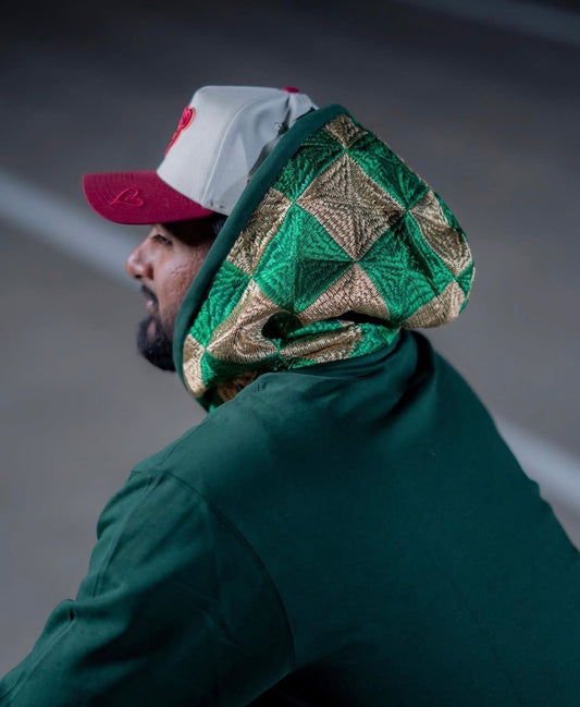YOR® Green/Gold Archive Phulkari Hoodie - Forest Green (Original Logo Era - 2017–2023) - YourOwnRuler | Luxury Fashion Brand