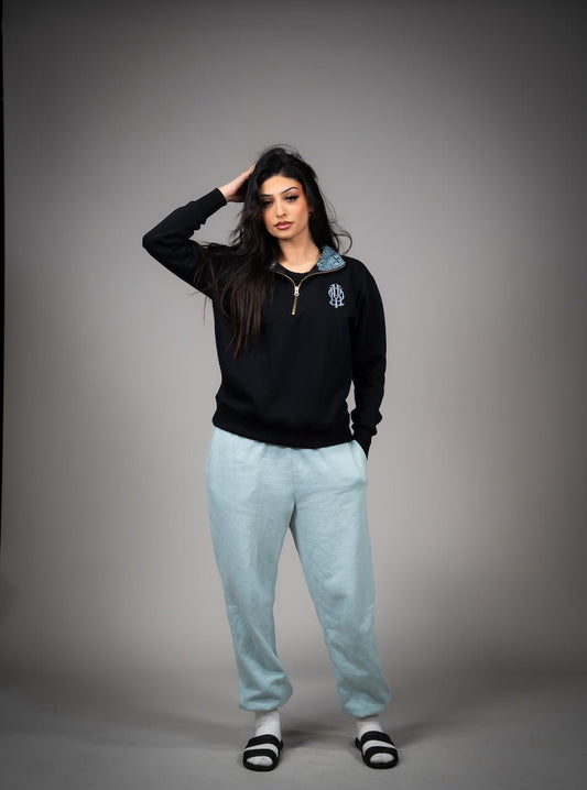 YOR® Icy Grey Phulkari Quarter Zip - Black - YourOwnRuler | Luxury Fashion Brand