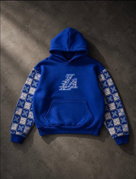 YOR® LA Phulkari Sleeve Hoodie — Royal Blue - YourOwnRuler | Luxury Fashion Brand