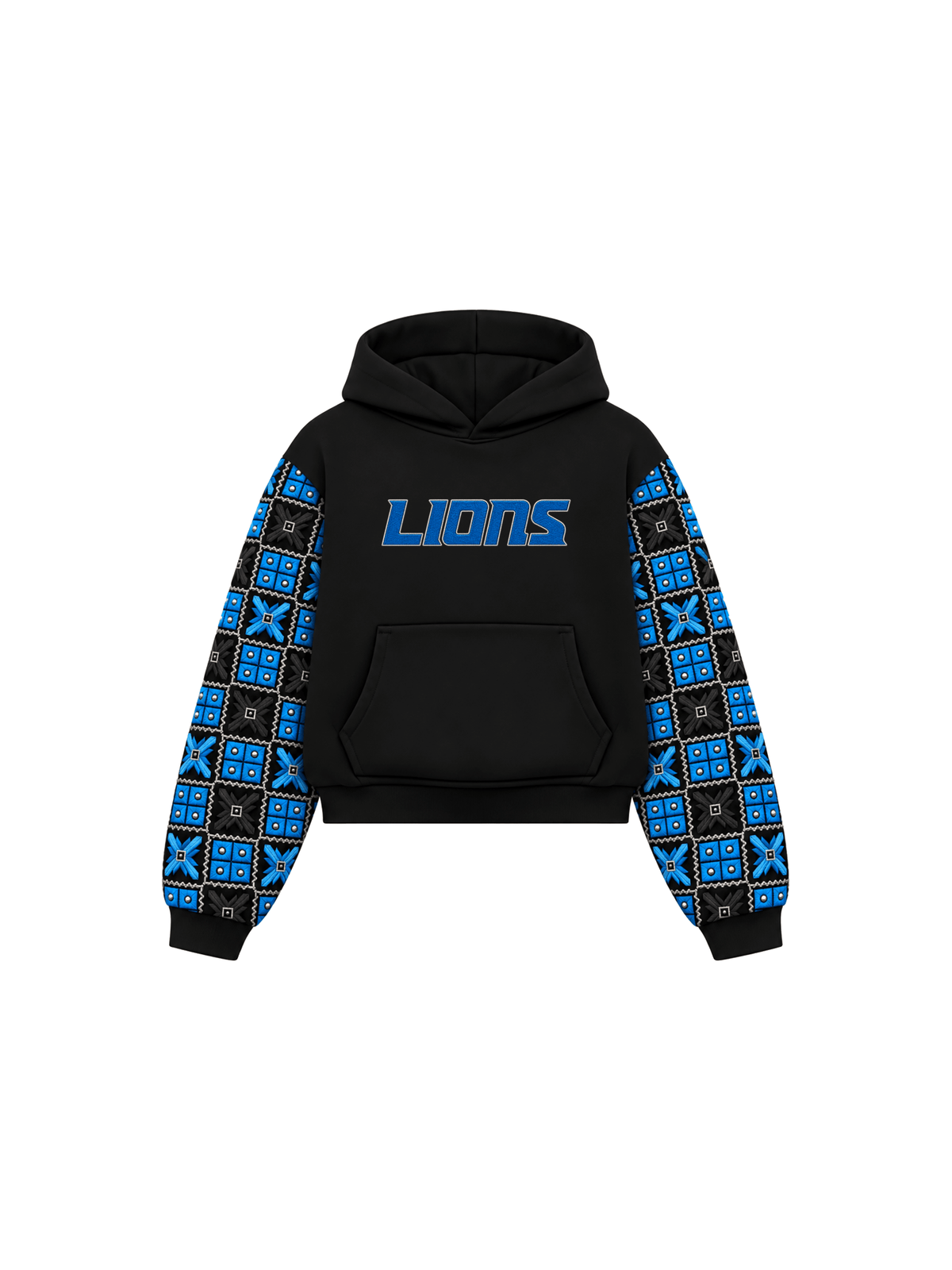 YOR® Lions Phulkari Sleeve Hoodie — Black - YourOwnRuler | Luxury Fashion Brand