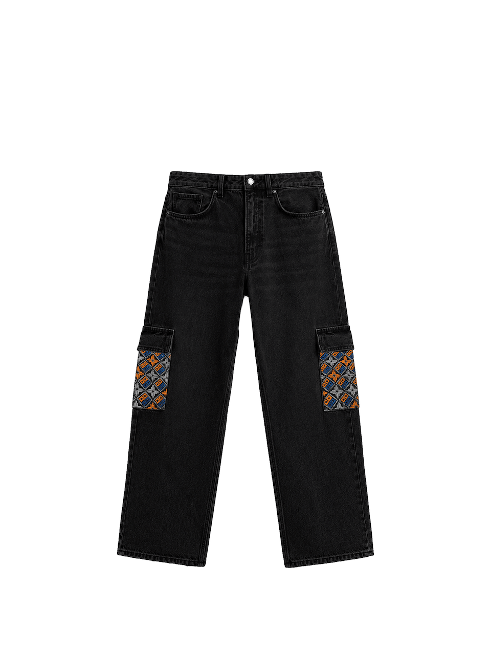 YOR® NYK Phulkari Cargo Denim — Black - YourOwnRuler | Luxury Fashion Brand