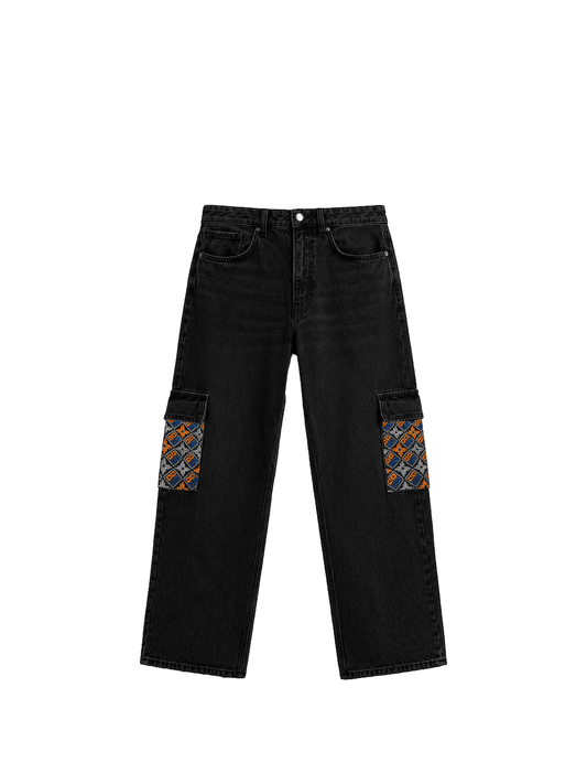 YOR® NYK Phulkari Cargo Denim — Black - YourOwnRuler | Luxury Fashion Brand