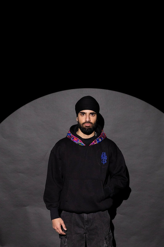 YOR® OG Blue Phulkari Hoodie - Black - YourOwnRuler | Luxury Fashion Brand