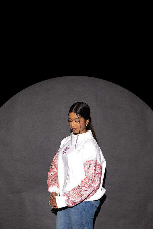 YOR® Pink Phulkari Mock Neck Sweatshirt - White - YourOwnRuler | Luxury Fashion Brand