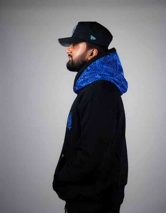 YOR® Royal Blue Phulkari Hoodie - Black - YourOwnRuler | Luxury Fashion Brand