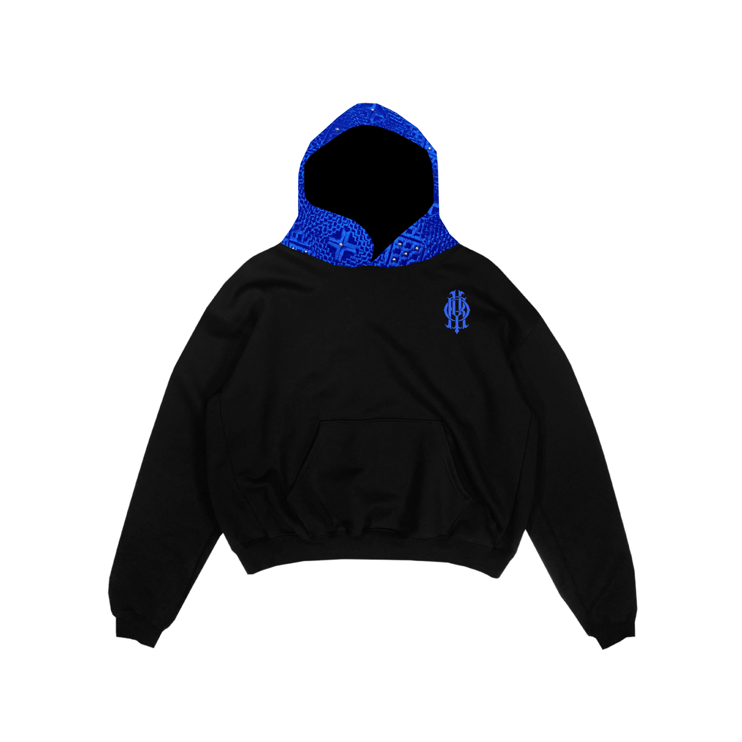 YOR® Royal Blue Phulkari Hoodie - Black - YourOwnRuler | Luxury Fashion Brand