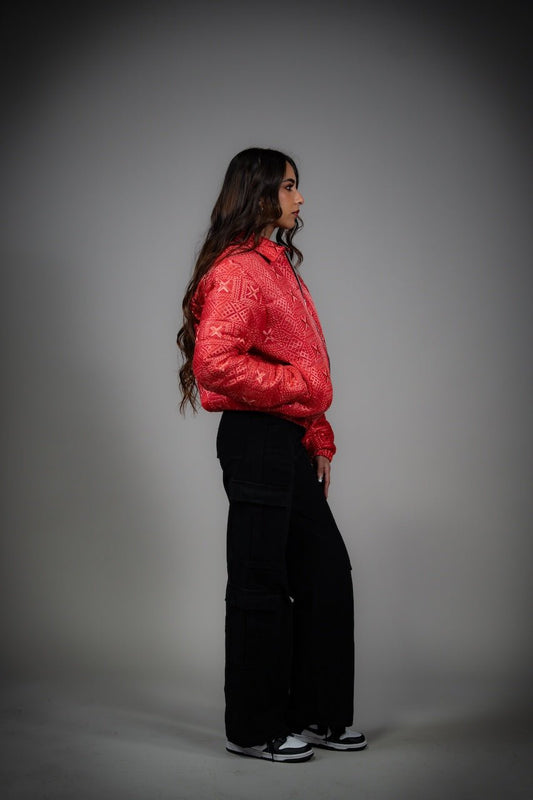 YOR® Women’s Valentine Phulkari Puffer Jacket - Strawberry - YourOwnRuler | Luxury Fashion Brand
