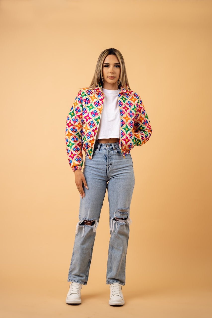 YOR® Women's White Phulkari Puffer Jacket + White Phulkari Hoodie - Bundle - YourOwnRuler | Luxury Fashion Brand