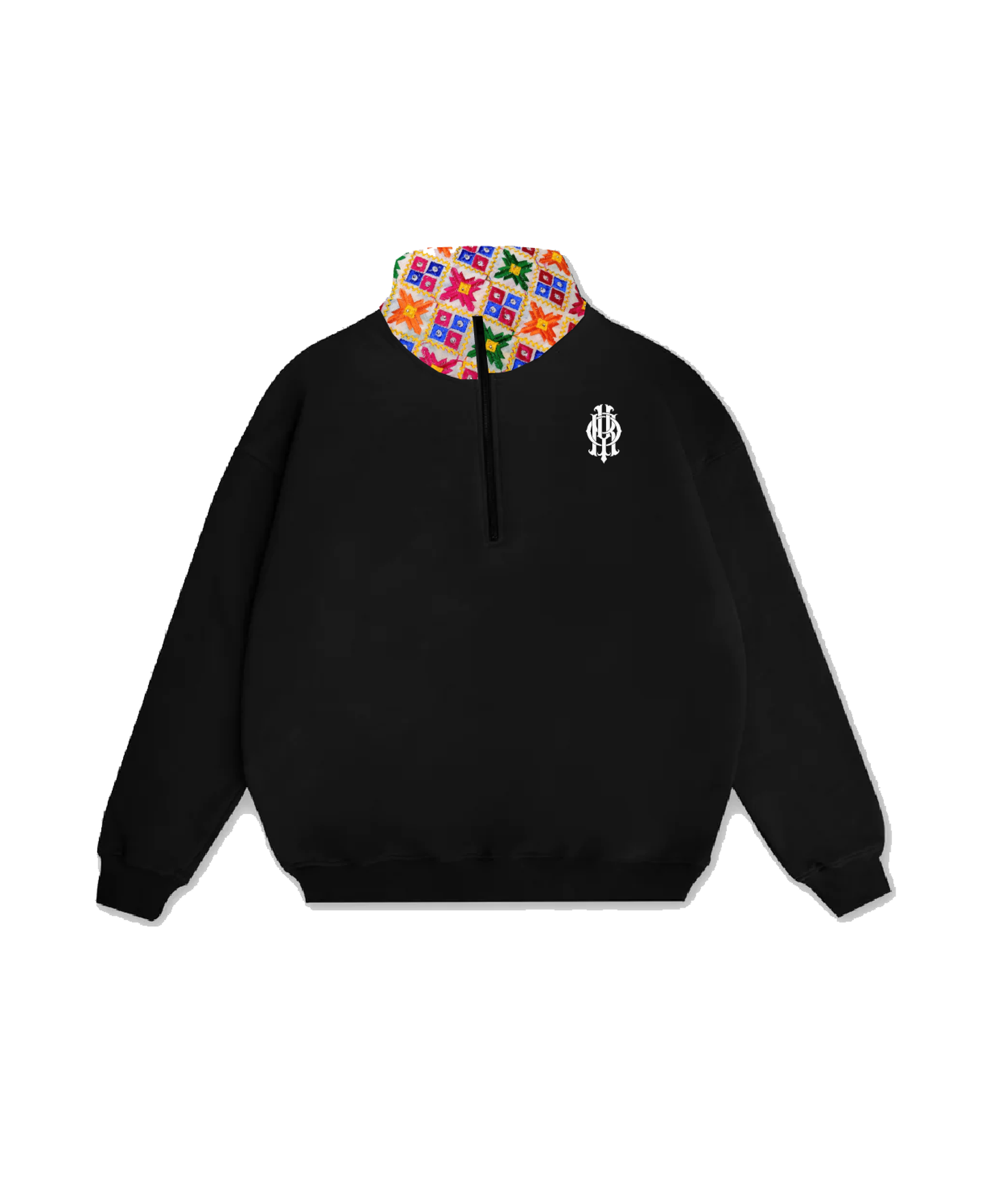 YOR® WHITE PHULKARI QUARTER ZIP - BLACK (PRE-ORDER)