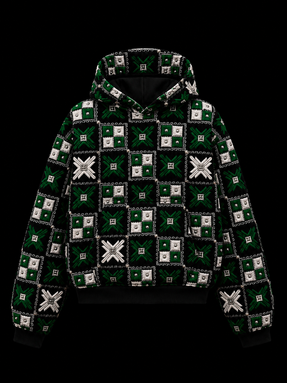 YOR® Boston Double Layer Phulkari Hoodie — Black