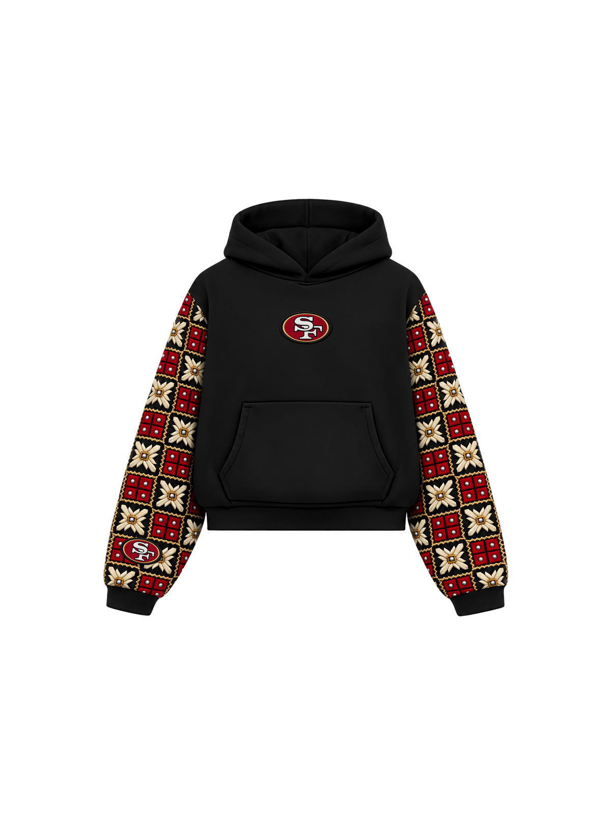 YOR® SF Phulkari Sleeve Hoodie — Black