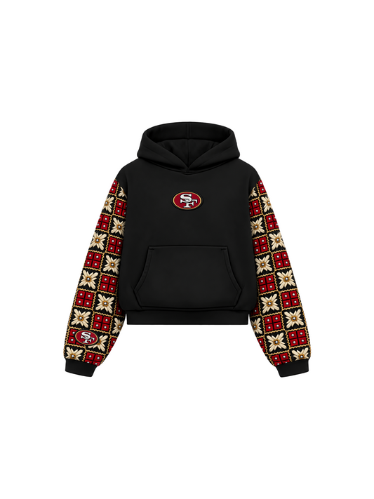 YOR® SF Phulkari Sleeve Hoodie — Black