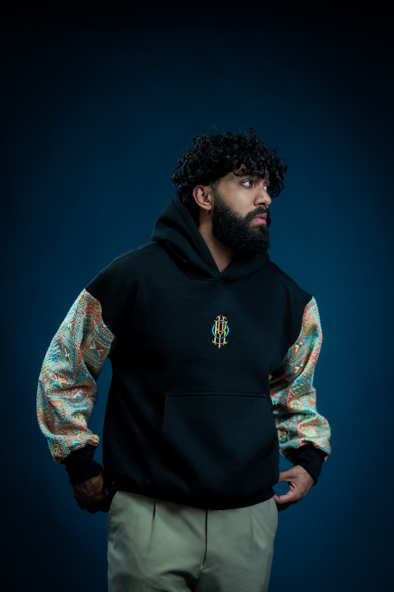 YOR® PASTEL PHULKARI HOODIE - BLACK (PRE-ORDER)