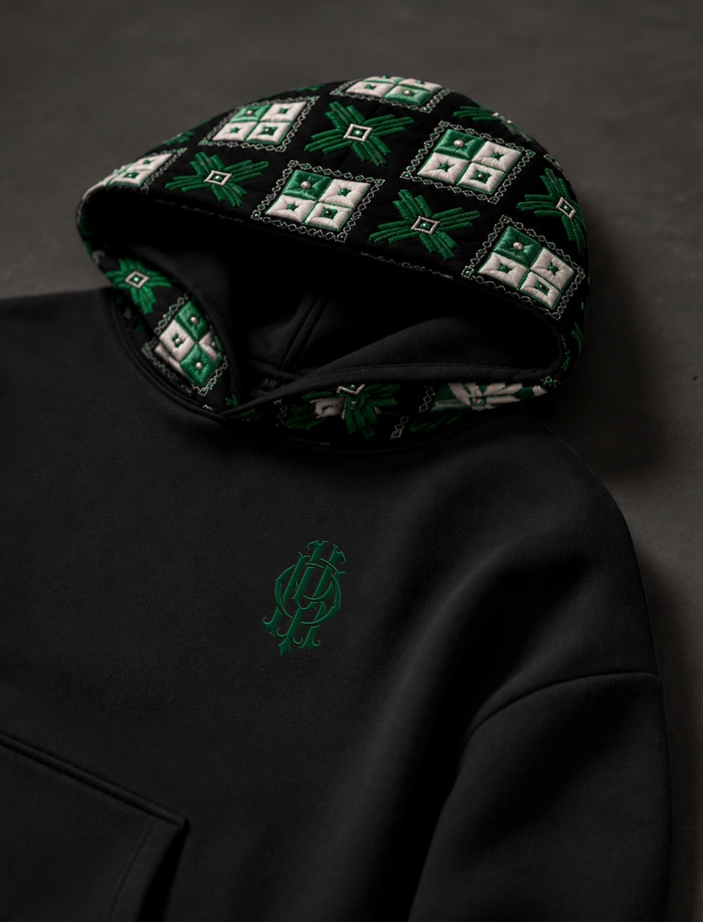 YOR® Boston Phulkari Hoodie — Black