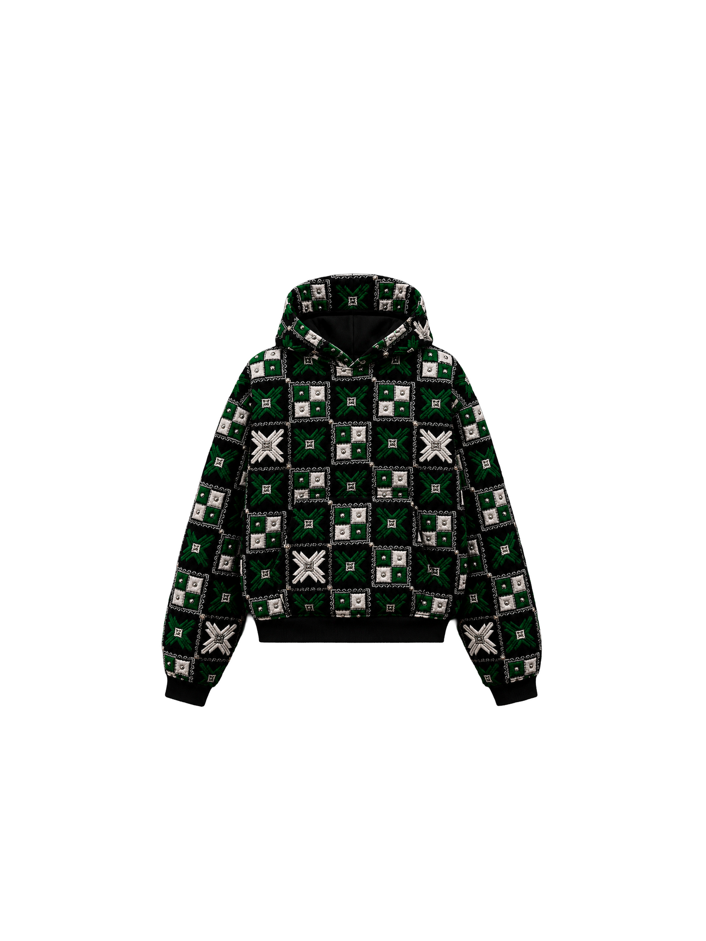 YOR® Boston Double Layer Phulkari Hoodie — Black