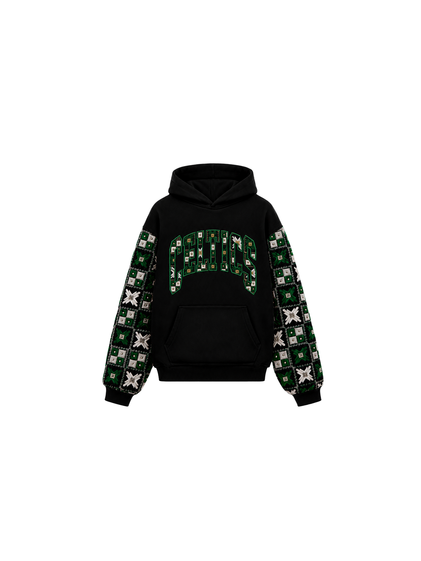 YOR® Boston Phulkari Sleeve Hoodie — Black