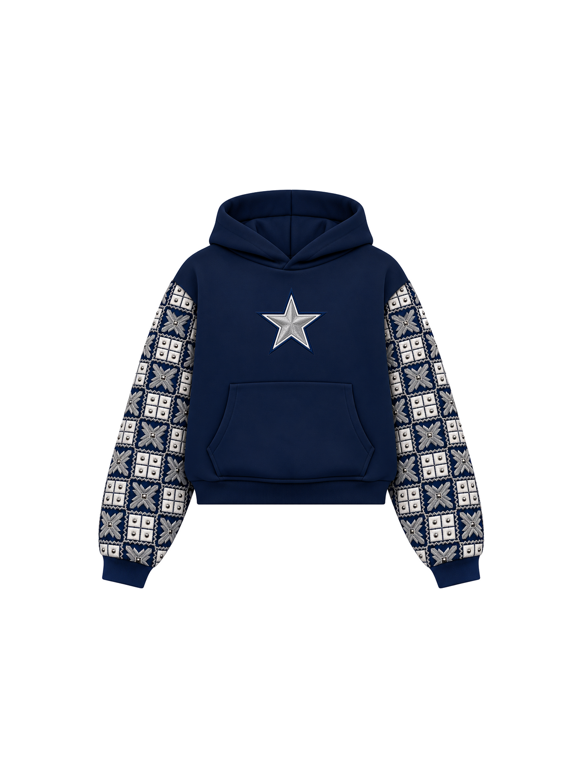 YOR® Cowboys Phulkari Sleeve Hoodie — Navy Blue