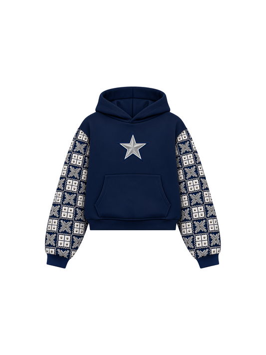 YOR® Cowboys Phulkari Sleeve Hoodie — Navy Blue