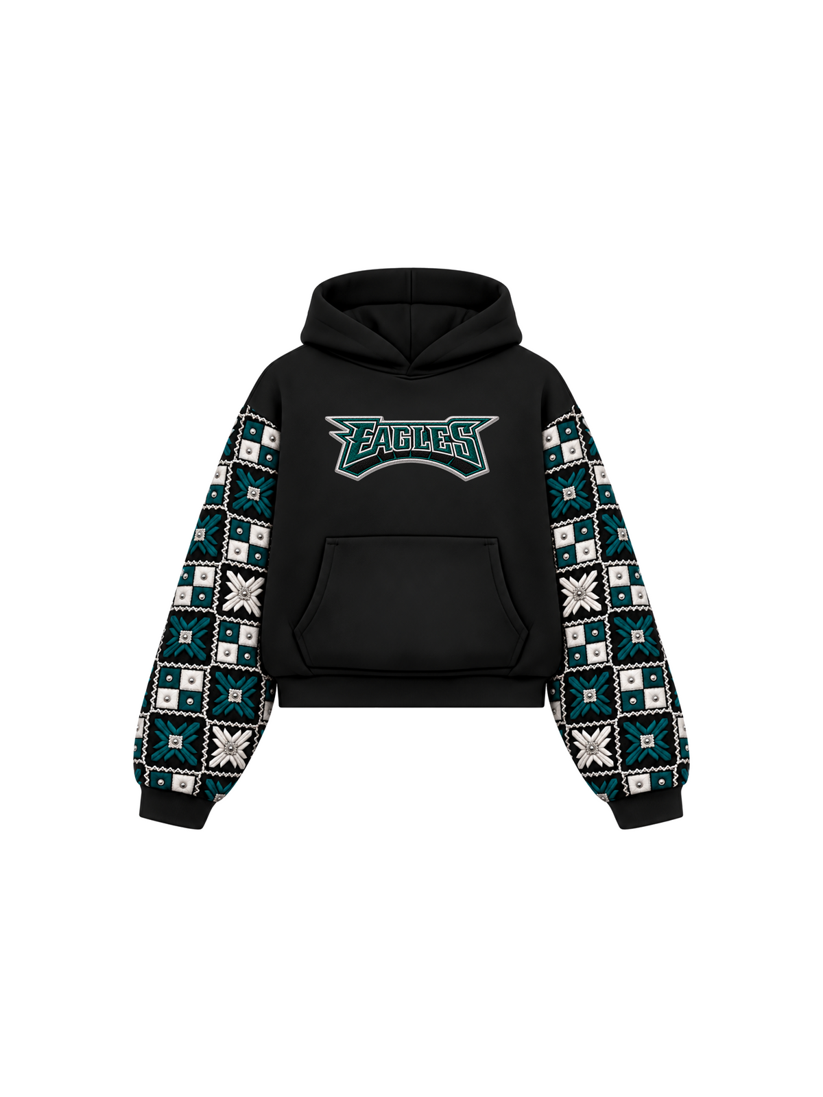 YOR® Eagles Phulkari Sleeve Hoodie — Black