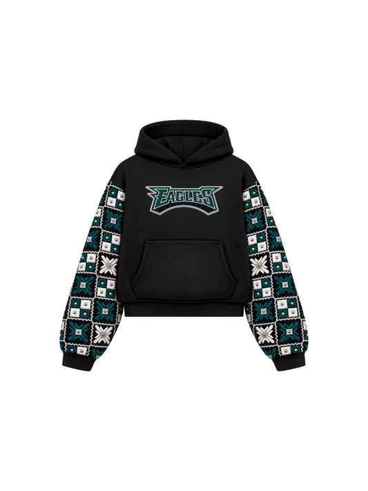 YOR® Eagles Phulkari Sleeve Hoodie — Black