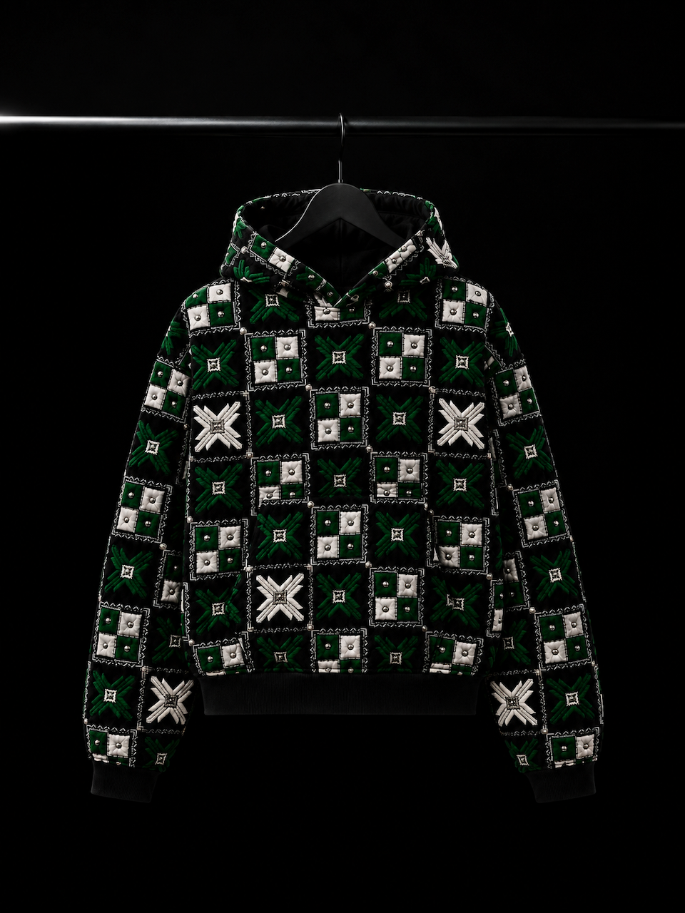 YOR® Boston Double Layer Phulkari Hoodie — Black