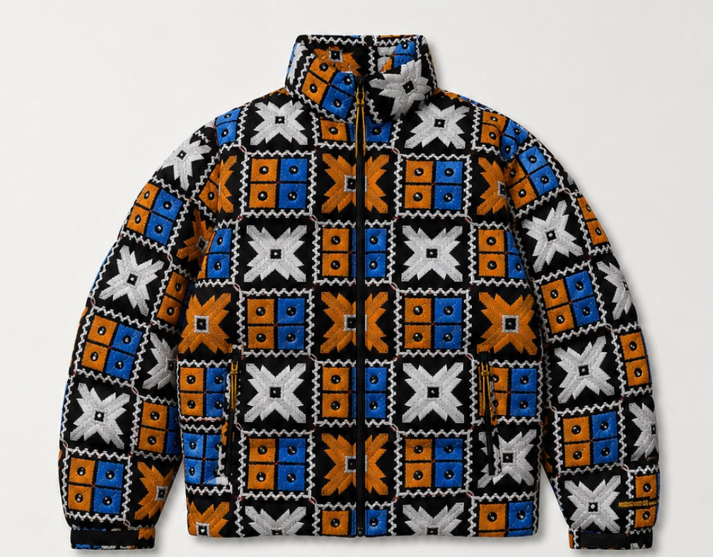 YOR® NYK Phulkari Puffer Jacket — Black