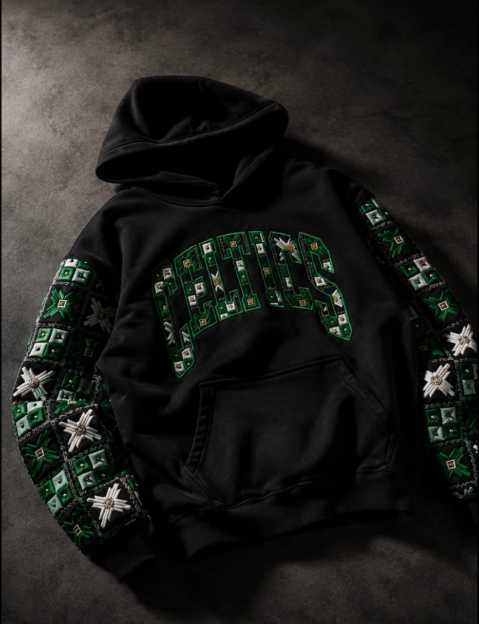 YOR® Boston Phulkari Sleeve Hoodie — Black