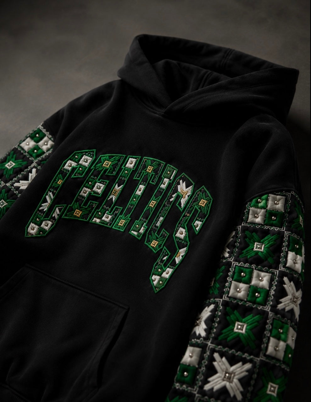 YOR® Boston Phulkari Sleeve Hoodie — Black