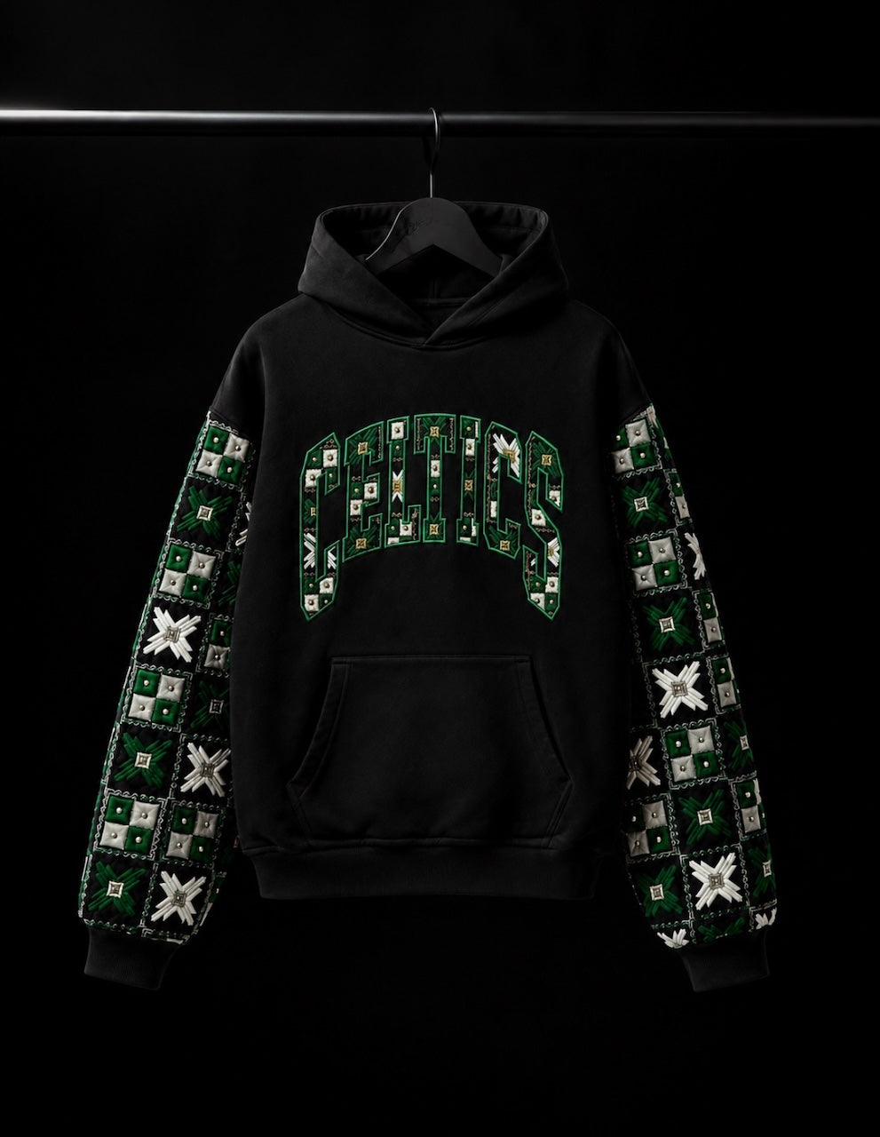 YOR® Boston Phulkari Sleeve Hoodie — Black