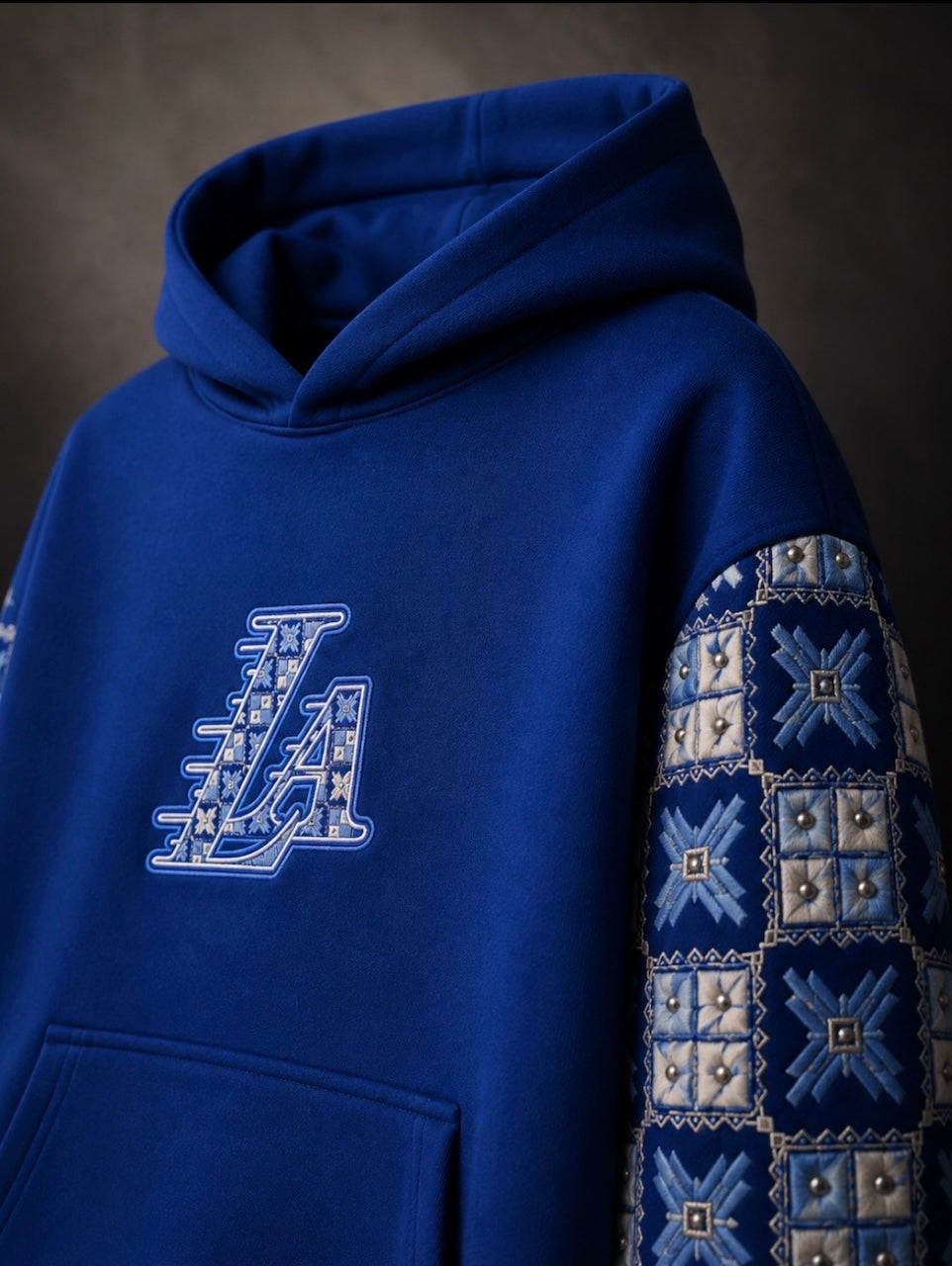 YOR® LA Phulkari Sleeve Hoodie — Royal Blue