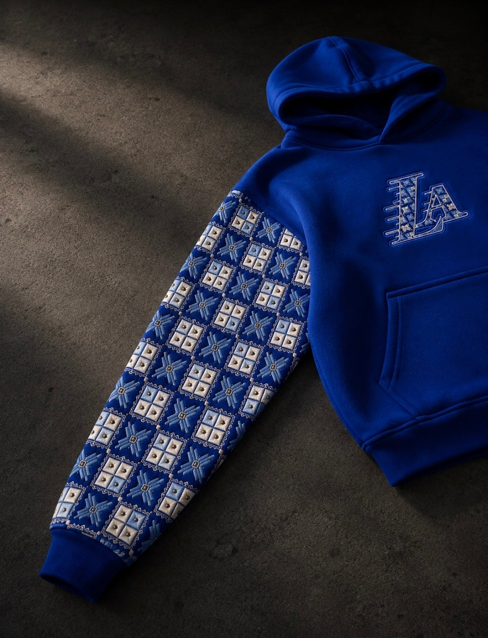 YOR® LA Phulkari Sleeve Hoodie — Royal Blue