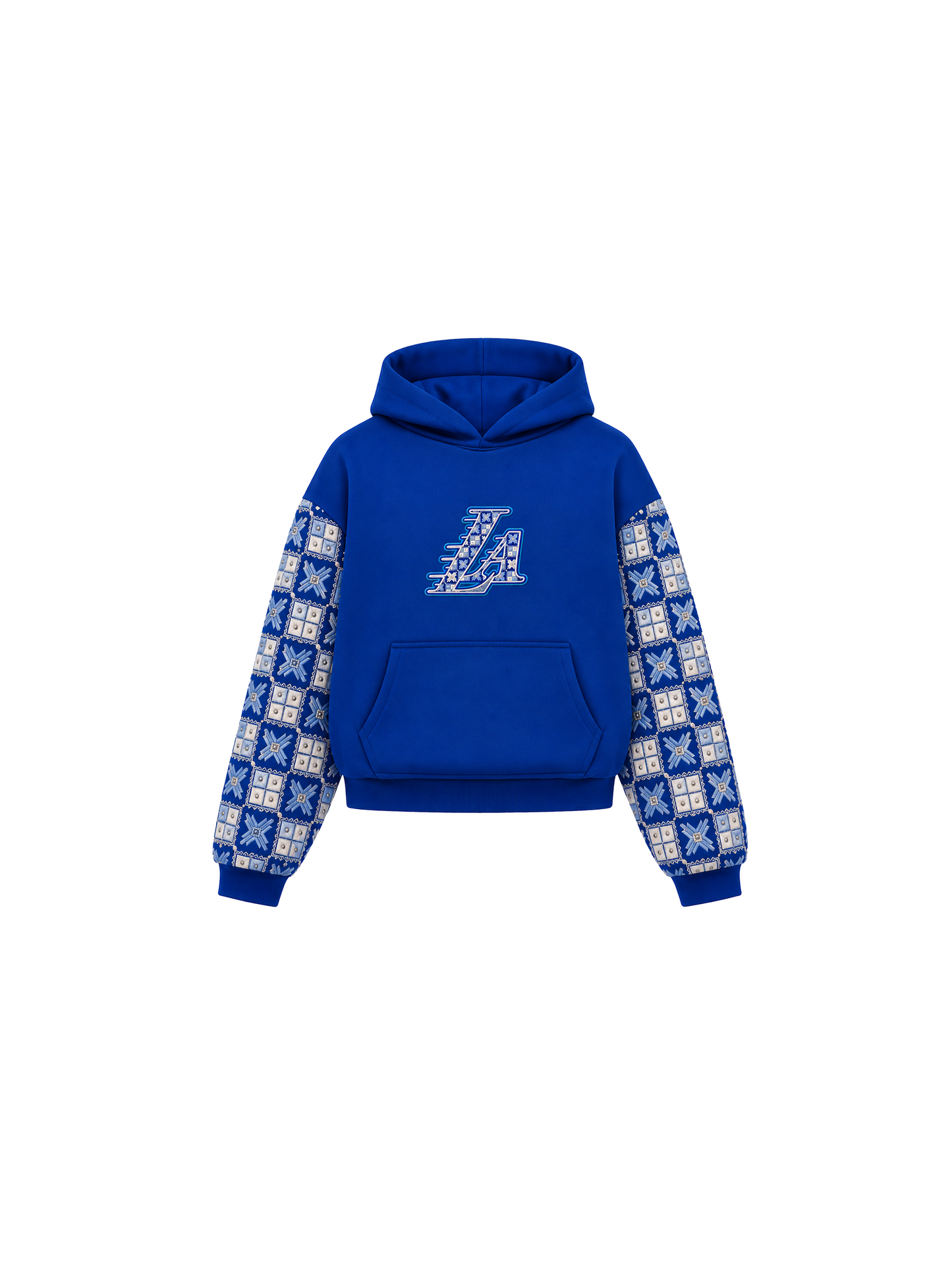 YOR® LA Phulkari Sleeve Hoodie — Royal Blue