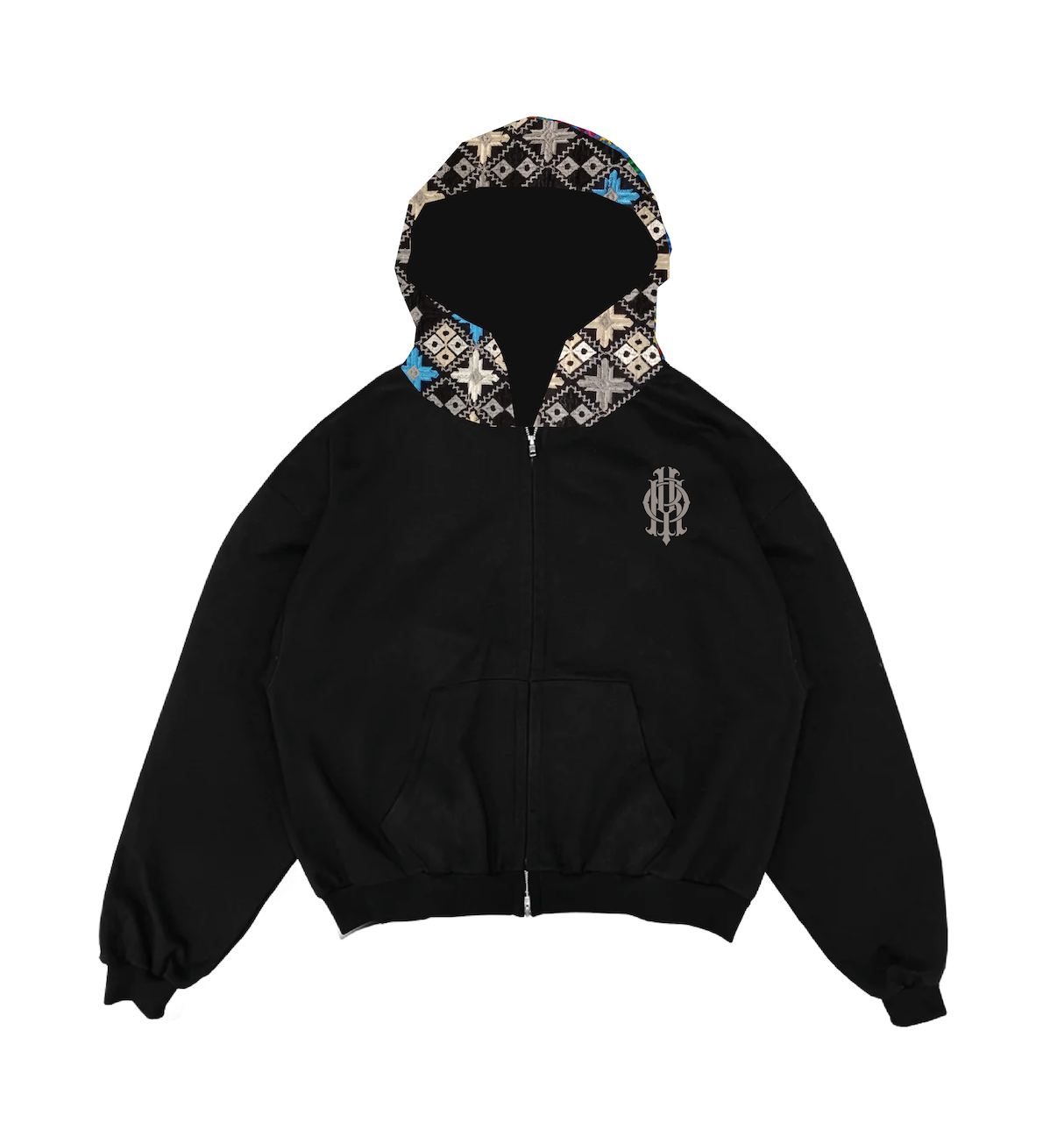 YOR® COOKIES N CREAM PHULKARI FULL ZIP HOODIE - BLACK (PRE-ORDER)