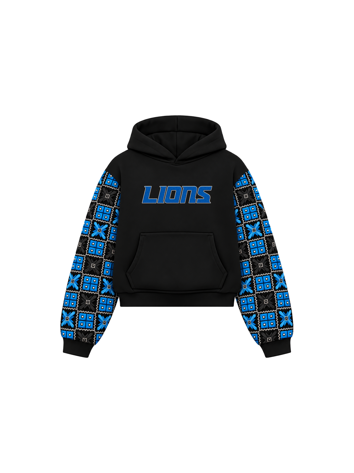 YOR® Lions Phulkari Sleeve Hoodie — Black