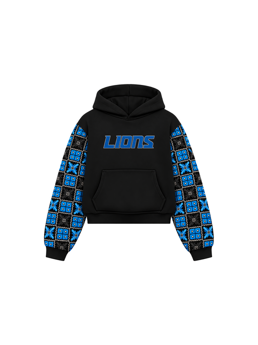 YOR® Lions Phulkari Sleeve Hoodie — Black