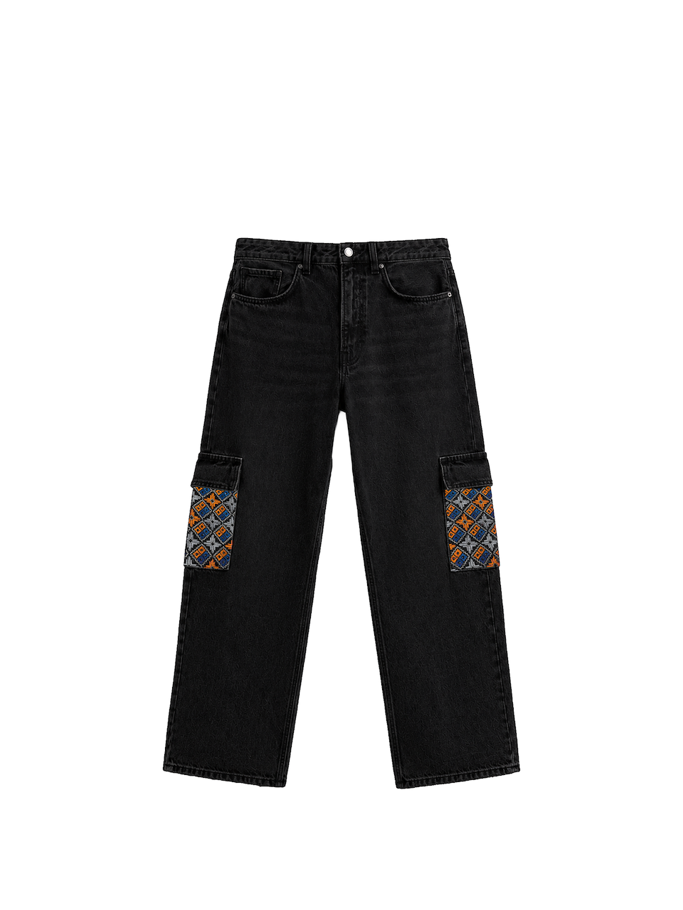 YOR® NYK Phulkari Cargo Denim — Black