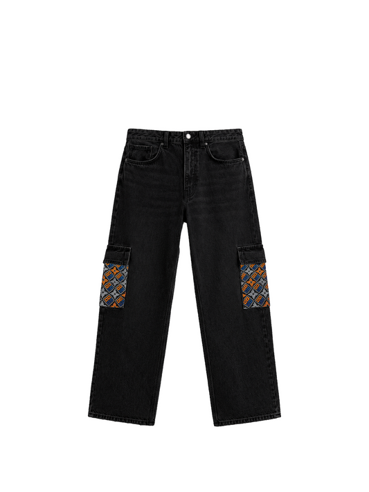 YOR® NYK Phulkari Cargo Denim — Black