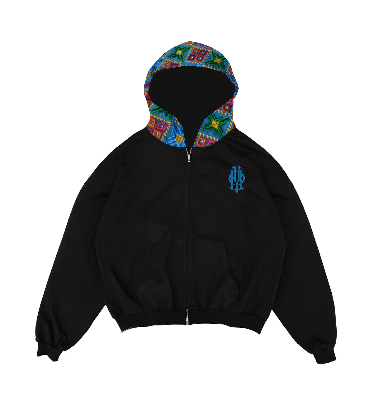 YOR® TIFFANY PHULKARI FULL ZIP HOODIE - BLACK (PRE-ORDER)