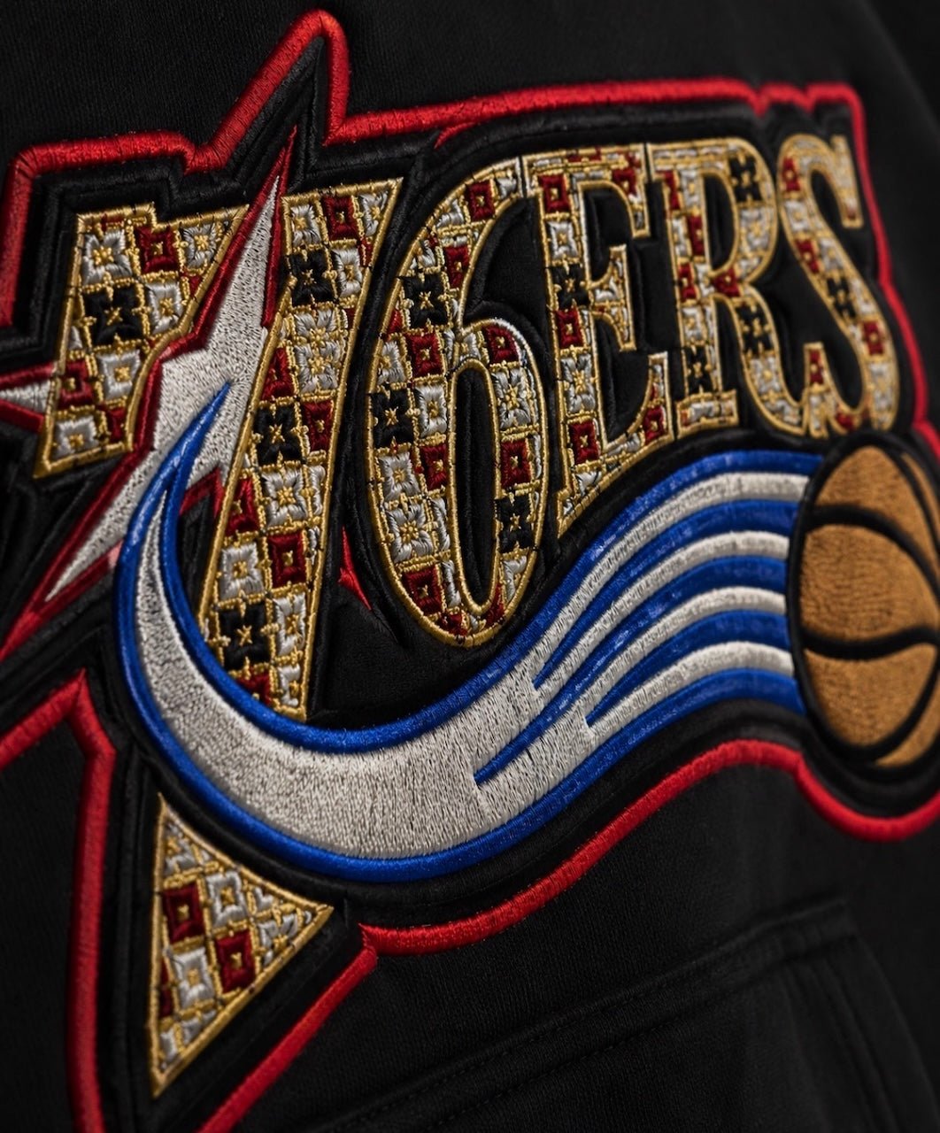 YOR® 76ERS Phulkari Sleeve Hoodie — Black - YourOwnRuler | Luxury Fashion Brand