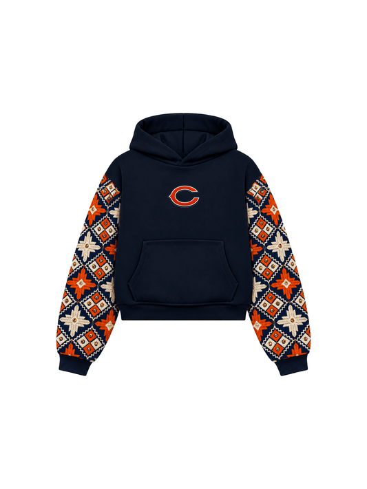 YOR® Bears Phulkari Sleeve Hoodie — Navy Blue - YourOwnRuler | Luxury Fashion Brand