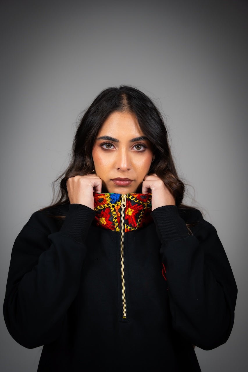 YOR® Black Phulkari Hoodie + Quarter Zip - Bundle - YourOwnRuler | Luxury Fashion Brand