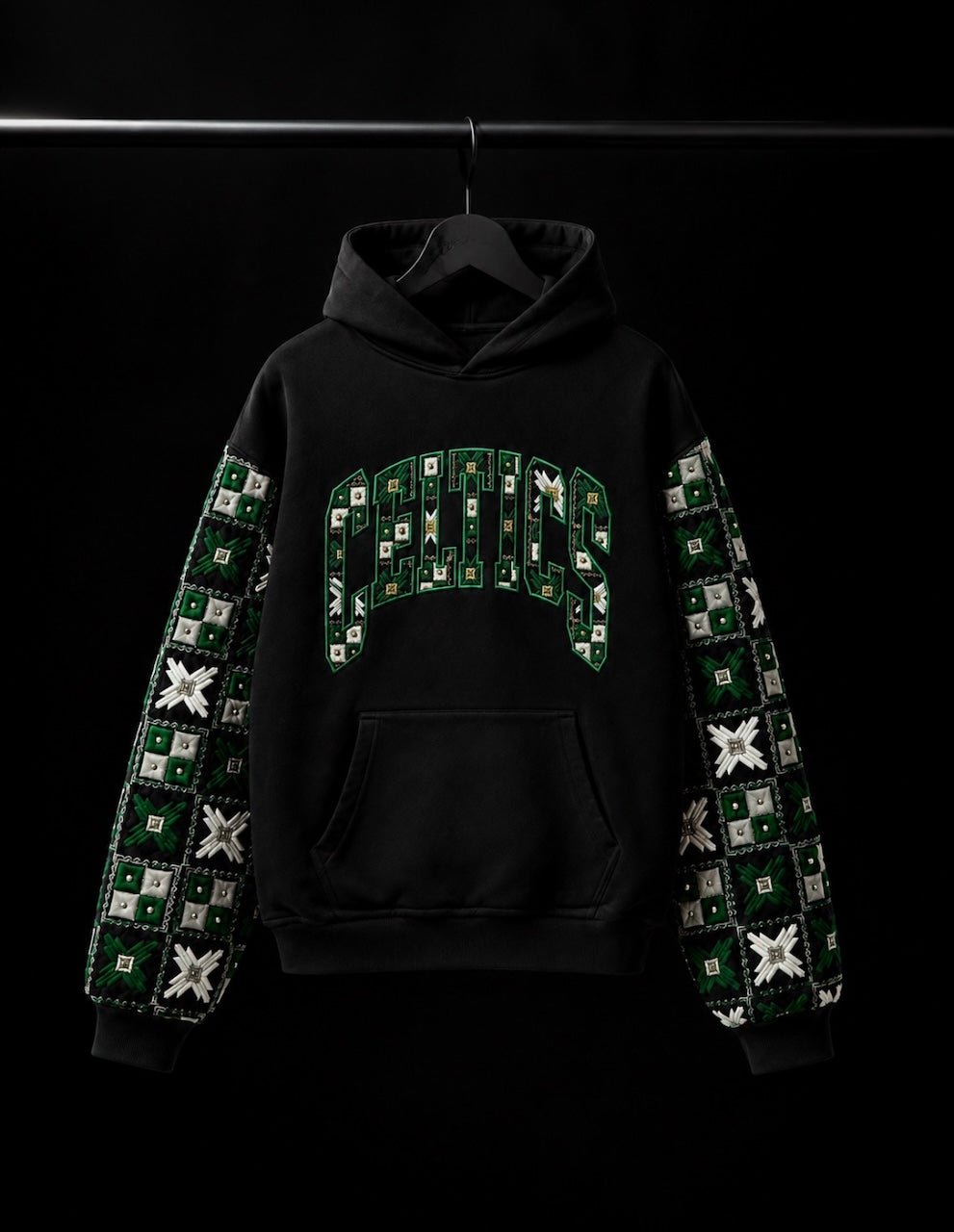 YOR® Boston Phulkari Sleeve Hoodie — Black - YourOwnRuler | Luxury Fashion Brand