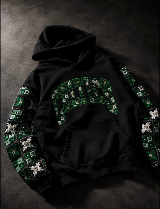 YOR® Boston Phulkari Sleeve Hoodie — Black - YourOwnRuler | Luxury Fashion Brand